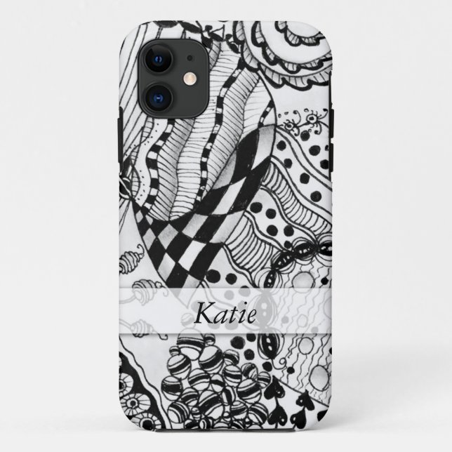 Funda De Case-Mate Para iPhone Negro personalizada y blanco Doodled, enredo ZIA, (Reverso)