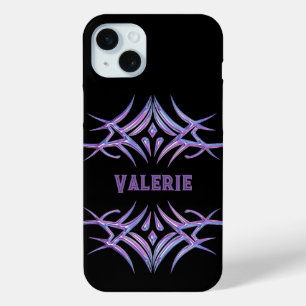 Funda Para iPhone 15 Mini Negro personalizado con diseño tribal 3D púrpura