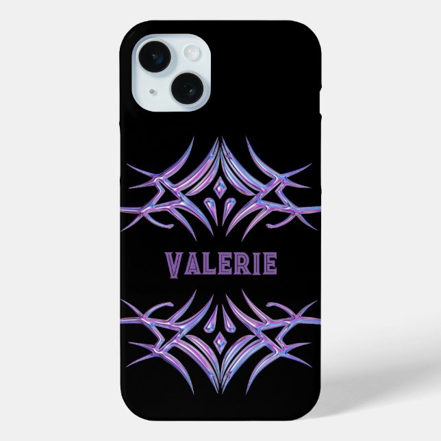 Funda De Case-Mate Para iPhone Negro personalizado con diseño tribal 3D púrpura (Reverso )