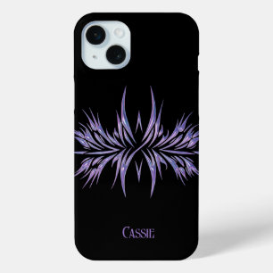 Funda Para iPhone 15 Mini Negro personalizado con diseño tribal púrpura