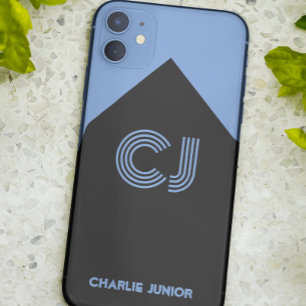 Funda Para iPhone 11 negro y azul aqua Monogramas iniciales Minimalista