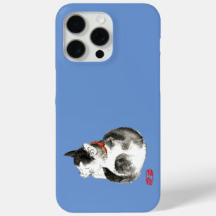 Funda Para iPhone 15 Pro Max Negro y blanco del gato japonés que duerme
