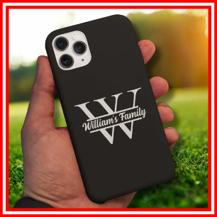 Funda Para iPhone 14 Pro Max De Case-Mate Negro y Blanco Monograma de apellido familiar si