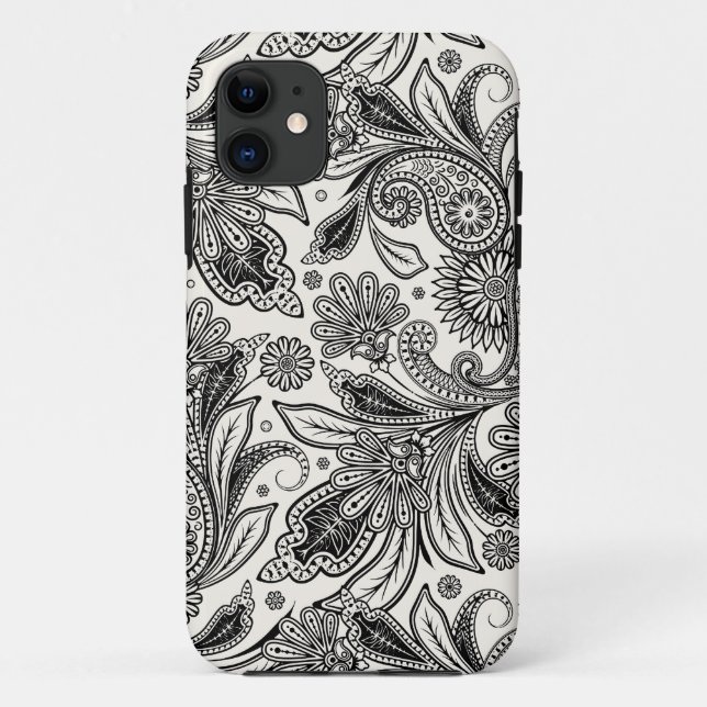 Funda De Case-Mate Para iPhone Negro y blanco paisley (Reverso)
