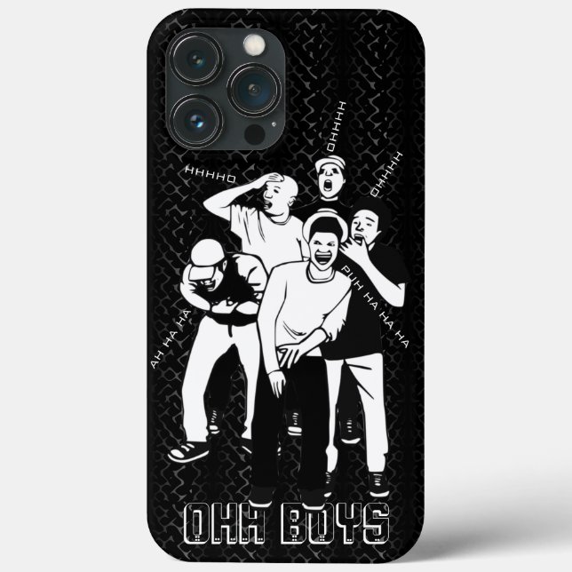 Funda De Case-Mate Para iPhone negro y blanco sobre negro ríe OHH BOYS (Reverso )
