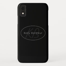 Funda Para iPhone XR Negro y gris moderno | Nombre de Guay y Monograma