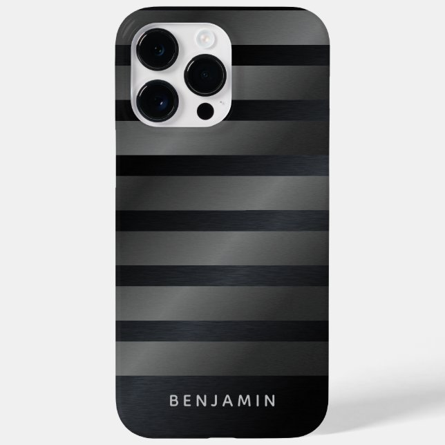 Funda De Case-Mate Para iPhone Negro y gris monogramado moderno (Reverso)