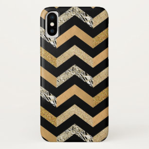 Funda Para iPhone X Negro y modelo de Chevron del Relieve metalizado