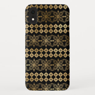 Funda Para iPhone XR Negro y modelo floral de la mandala de Boho del