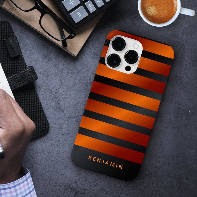 Funda De Case-Mate Para iPhone Negro y Naranja monogramado moderno (Subido por el creador)