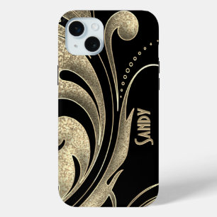 Funda Para iPhone 15 Mini Negro y oro con una impresión rápida 