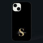 Funda Para iPhone 14 De Case-Mate Negro y oro | Nombre personalizado del monograma i<br><div class="desc">Este elegante diseño de estuches de teléfono presenta un diseño moderno y sencillo en negro y oro. Haz uno de los casos más bonitos con el nombre y la inicial del personalizado. Será un regalo genial y único para alguien especial o para ti mismo. Si desea cambiar las fuentes o...</div>