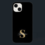 Funda Para iPhone 14 De Case-Mate Negro y oro | Nombre personalizado del monograma i<br><div class="desc">Este elegante diseño de estuches de teléfono presenta un diseño moderno y sencillo en negro y oro. Haz uno de los casos más bonitos con el nombre y la inicial del personalizado. Será un regalo genial y único para alguien especial o para ti mismo. Si desea cambiar las fuentes o...</div>