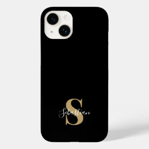 Funda Para iPhone 14 De Case-Mate Negro y oro   Nombre personalizado del monograma i