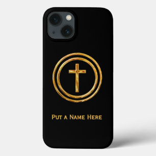 Funda Para iPhone 13 Negro y plantilla conocida cruzada del oro