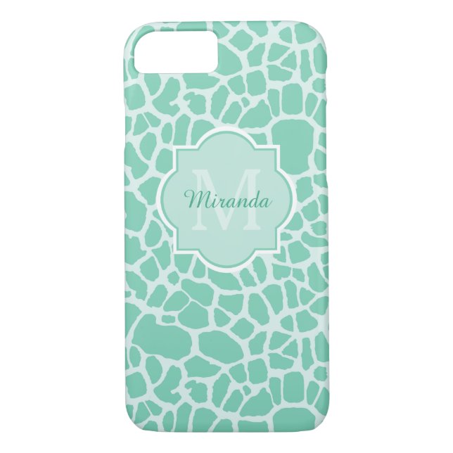 Funda De Case-Mate Para iPhone Neo Mint Green Giraffe Imprimir Monograma (Reverso)
