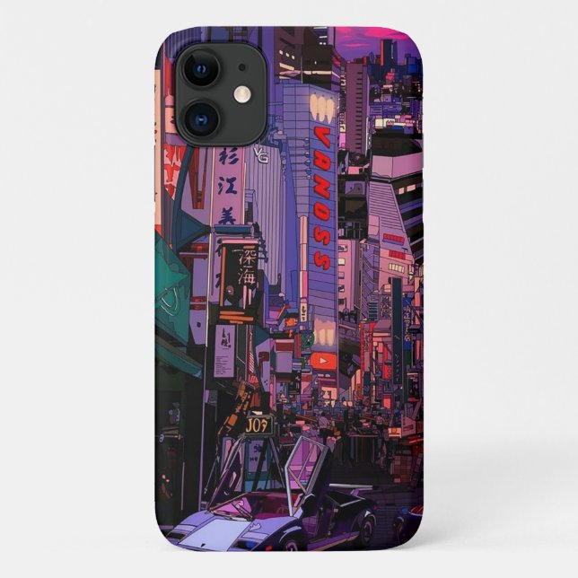 Funda De Case-Mate Para iPhone Neon Cyberpunk Metropolis (Reverso)