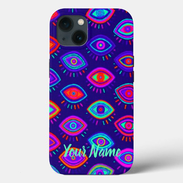 Funda De Case-Mate Para iPhone Neon Evil Eye | Indie Gothic Occult Estética Rosa (Reverso )