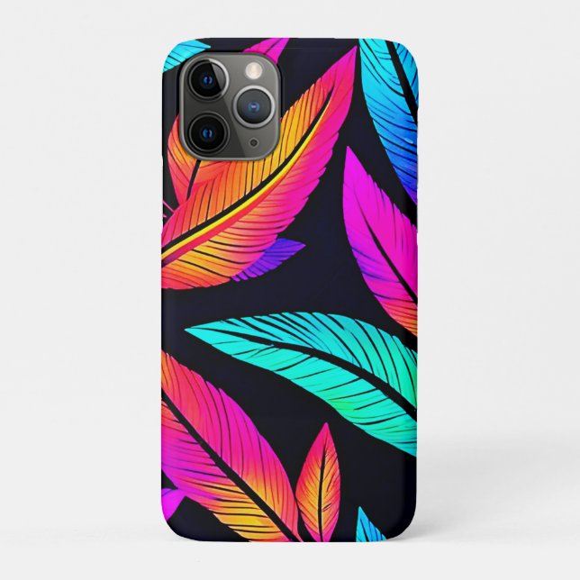 Funda De Case-Mate Para iPhone Neon Feather Pattern Vibrant Art (Reverso)
