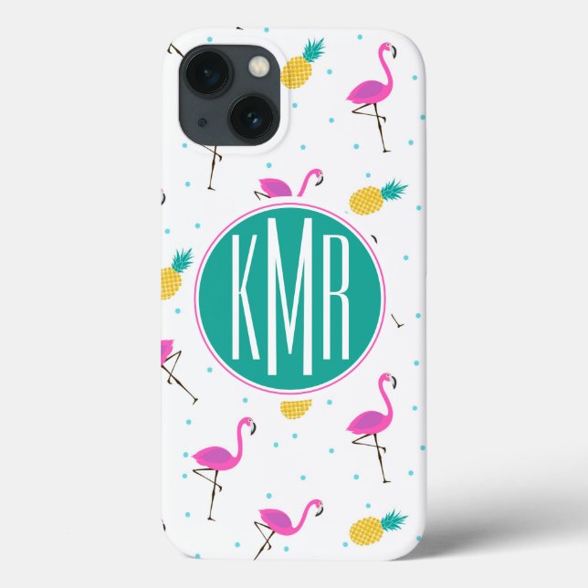 Funda De Case-Mate Para iPhone Neon Flamingos | Monograma (Reverso)
