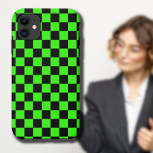 Neon Green Black Checkered Checkerboard Vintage