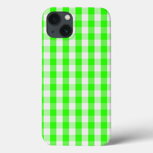Funda De Case-Mate Para iPhone Neon Green Gingham Pattern de Shirley Taylor (Reverso)