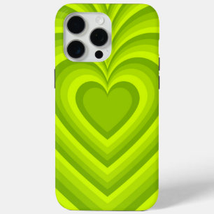 Funda Para iPhone 15 Pro Max Neon Green Hypnotic Heart Love Pattern