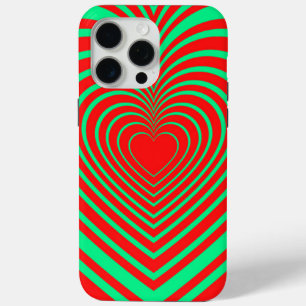 Funda Para iPhone 15 Pro Max Neon Green Red Hypnotic Heart Love Pattern