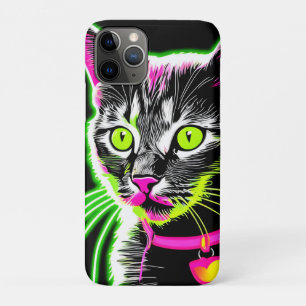 Funda Para iPhone 11 Pro Neon Kitty Feline Art