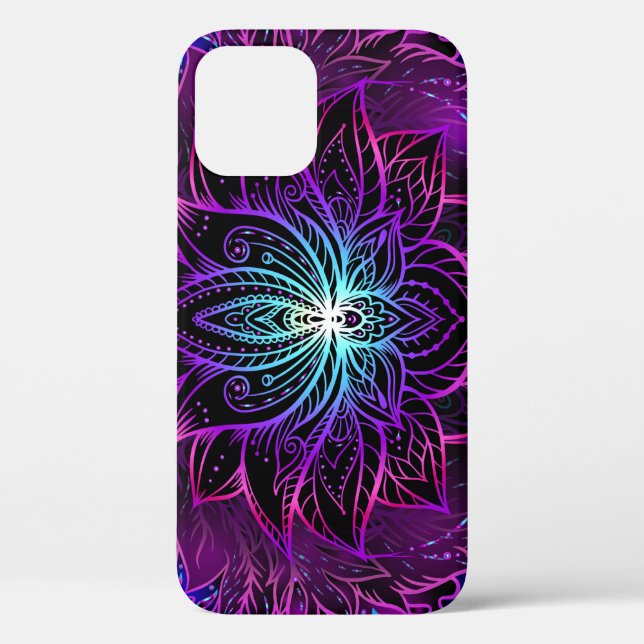 Funda De Case-Mate Para iPhone Neon Lotus Flower Boho Print (Reverso )