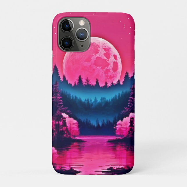 Funda De Case-Mate Para iPhone Neon Moonlit Fantasy Forest Lake (Reverso)