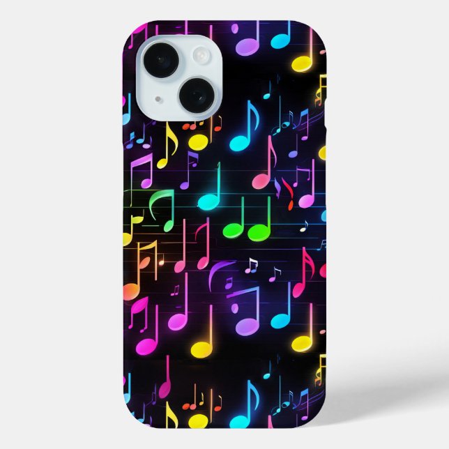 Funda De Case-Mate Para iPhone Neon Music Notes On Black (Reverso )