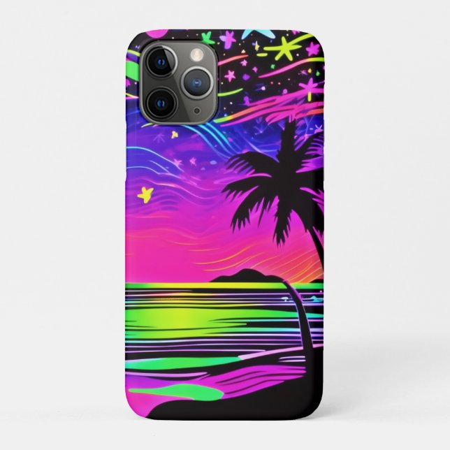 Funda De Case-Mate Para iPhone Neon Night Beachscape (Reverso)