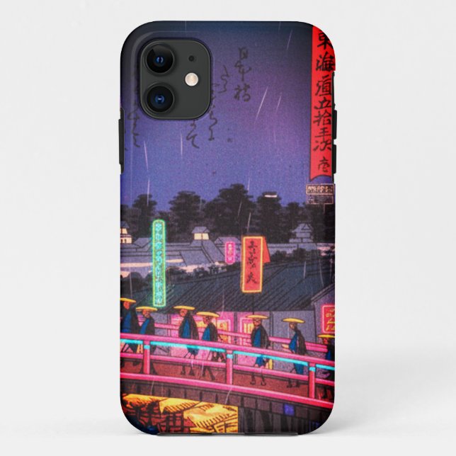 Funda De Case-Mate Para iPhone Neon Night Edo: Cyberpunk Nihonbashi & Mount Fuji (Reverso)