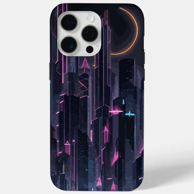 Funda De Case-Mate Para iPhone Neon Nights Cityscape Glow (Reverso )