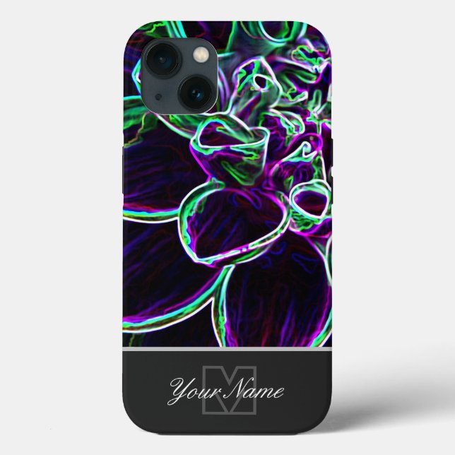 Funda De Case-Mate Para iPhone Neon-Pop-Art flor macro con Monograma! (Reverso )