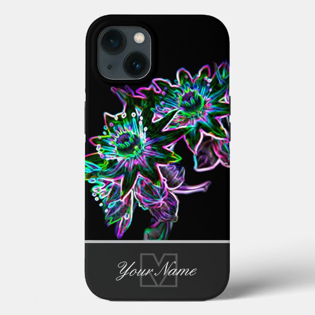 Funda De Case-Mate Para iPhone Neon-Pop-Art flor macro con Monograma! (Reverso )