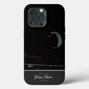 Funda Para iPhone 13 Pro Neon-Pop-Art kite surfista en buggy con Monograma!