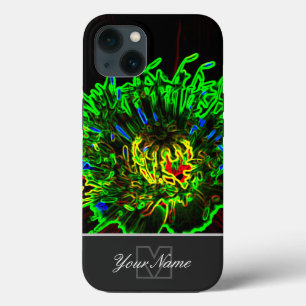 Funda Para iPhone 13 Neon-Pop-Art macro de flor verde con Monograma!