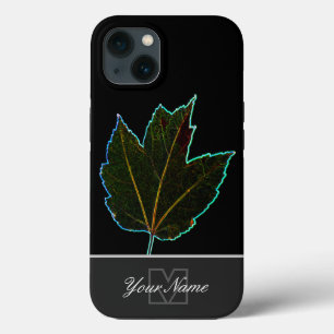 Funda Para iPhone 13 Neon-Pop-Art macro de venas de hoja con Monograma!