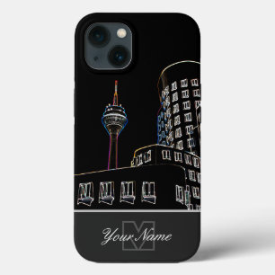 Funda Para iPhone 13 Neon-Pop-Art Torre Rin Düsseldorf con Monograma!