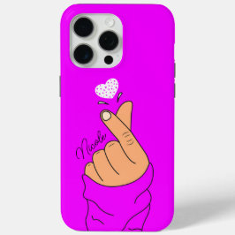 Funda Para iPhone 15 Pro Max Neon Purple Corazón de Dedo Corazón Coreano Rótulo