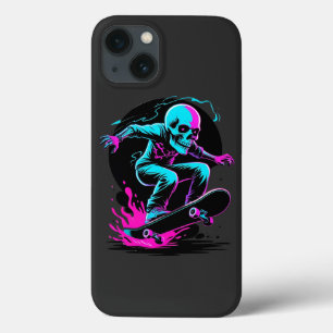 Funda Para iPhone 13 Neon Skull Skateboard Art - Diseño Edgy Skater