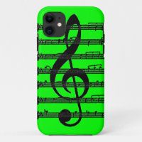 Neon verde música negra treble clef iphone 5 funda