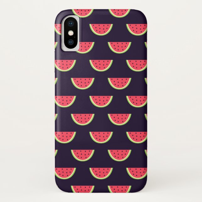 Funda De Case-Mate Para iPhone Neon Watermelon sobre el patrón púrpura (Reverso)