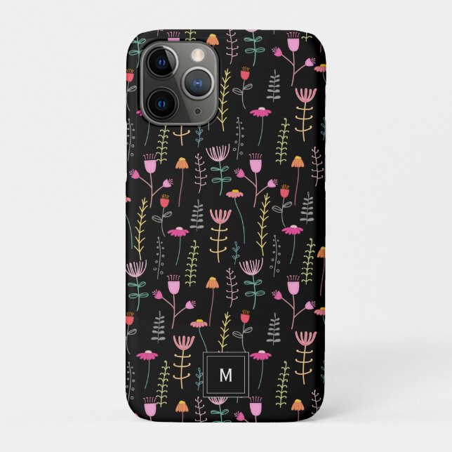 Funda De Case-Mate Para iPhone Neon Wildflowers on Black, (Reverso)