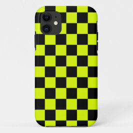 Funda Para iPhone 11 Neon Yellow Black Checkered Checkerboard Vintage
