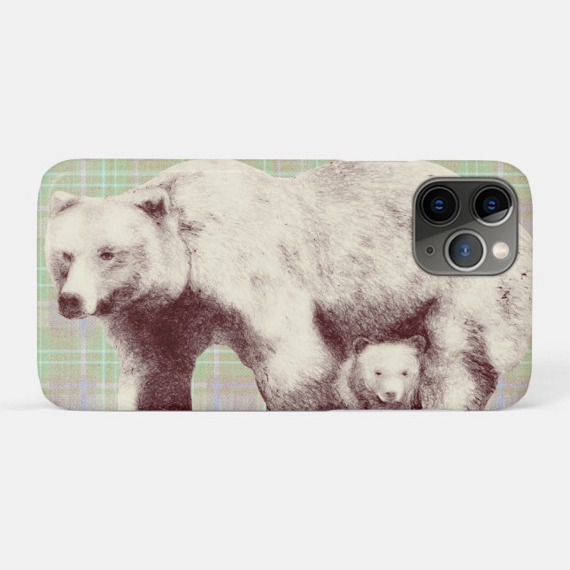 Funda De Case-Mate Para iPhone  Neutral Sage Plaid Bear (Reverso (horizontal))
