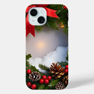 Funda Para iPhone 15 Nieve de cinta roja de pino rojo para los navidade