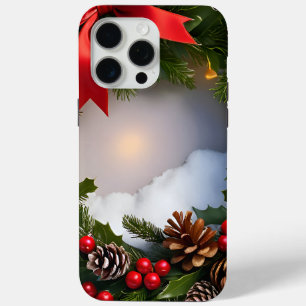 Funda Para iPhone 15 Pro Max Nieve de cinta roja de pino rojo para los navidade